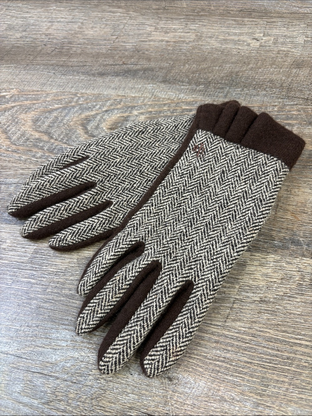 Lauren Ralph Lauren Wool Blend Herringbone Gloves Brown Cashmere Rabbit Hair